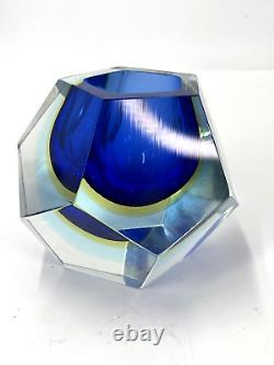 Vintage Murano Glass Vase by Flavio Poli, sommerso, Faceted