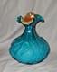 Vintage Murano Italian Glass Vase Somerso Cobalt Blue Clear Ribbed Scalloped Rim