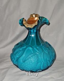 Vintage Murano Italian Glass Vase Somerso Cobalt Blue Clear Ribbed Scalloped Rim