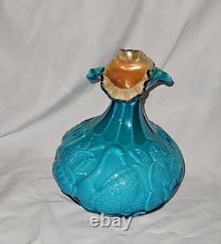 Vintage Murano Italian Glass Vase Somerso Cobalt Blue Clear Ribbed Scalloped Rim