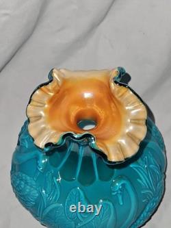 Vintage Murano Italian Glass Vase Somerso Cobalt Blue Clear Ribbed Scalloped Rim