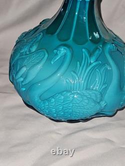 Vintage Murano Italian Glass Vase Somerso Cobalt Blue Clear Ribbed Scalloped Rim