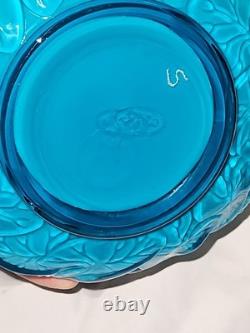 Vintage Murano Italian Glass Vase Somerso Cobalt Blue Clear Ribbed Scalloped Rim