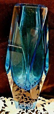Vintage Murano Italian Mandruzatto Turquoise Sommerso Faceted Vase Rare Color