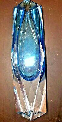 Vintage Murano Italian Mandruzatto Turquoise Sommerso Faceted Vase Rare Color