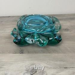 Vintage Murano Italy Sumerso Glass Bowl Ashtray Centerpiece 1960s Blue Green MCM