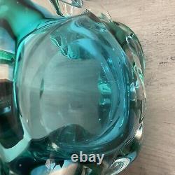 Vintage Murano Italy Sumerso Glass Bowl Ashtray Centerpiece 1960s Blue Green MCM