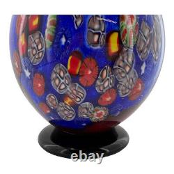 Vintage Murano Millefiori Vase Italy Art Glass Blue Multi Colored Heavy