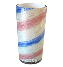 Vintage Murano Pink & Blue Striped Aventurine Art Glass Vase (Fratelli Toso)