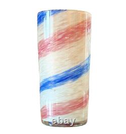 Vintage Murano Pink & Blue Striped Aventurine Art Glass Vase (Fratelli Toso)
