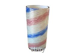 Vintage Murano Pink & Blue Striped Aventurine Art Glass Vase Fratelli Toso