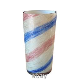 Vintage Murano Pink & Blue Striped Aventurine Art Glass Vase Fratelli Toso