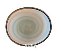 Vintage Murano Pink & Blue Striped Aventurine Art Glass Vase (Fratelli Toso)
