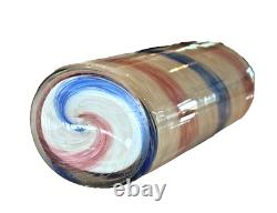 Vintage Murano Pink & Blue Striped Aventurine Art Glass Vase (Fratelli Toso)