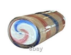 Vintage Murano Pink & Blue Striped Aventurine Art Glass Vase (Fratelli Toso)