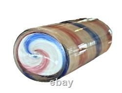 Vintage Murano Pink & Blue Striped Aventurine Art Glass Vase Fratelli Toso