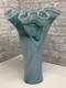 Vintage Murano Ruffle Top Light Blue & Gold Glass Vase 16 H X 11W X 11.5D HTF