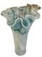Vintage Murano Ruffle Top Light Blue & Gold Glass Vase 16 H X11W X 11.5D HTF