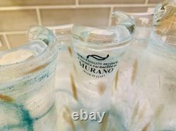 Vintage Murano Ruffle Top Light Blue & Gold Glass Vase 16 H X11W X 11.5D HTF