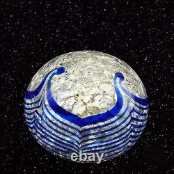 Vintage Murano Silver Flakes Aventurine Cobalt Blue Lines Signed 1983 2t 2.25w