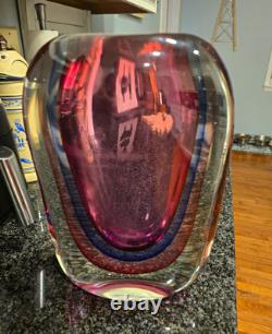 Vintage Murano Sommerso Art Glass Vase 11 Purple Blue Heavy