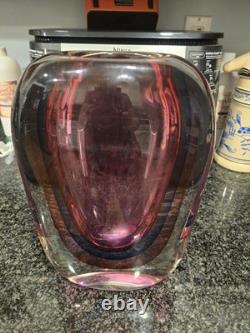 Vintage Murano Sommerso Art Glass Vase 11 Purple Blue Heavy