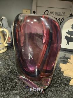 Vintage Murano Sommerso Art Glass Vase 11 Purple Blue Heavy