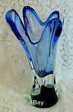 Vintage Murano Sommerso Blue Green Glass Vase Mid Century 11 1/2 Tall