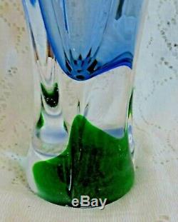 Vintage Murano Sommerso Blue Green Glass Vase Mid Century 11 1/2 Tall