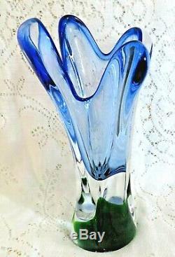 Vintage Murano Sommerso Blue Green Glass Vase Mid Century 11 1/2 Tall