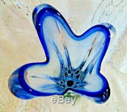 Vintage Murano Sommerso Blue Green Glass Vase Mid Century 11 1/2 Tall