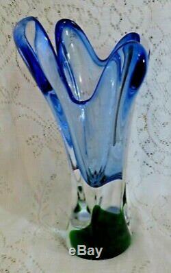 Vintage Murano Sommerso Blue Green Glass Vase Mid Century 11 1/2 Tall