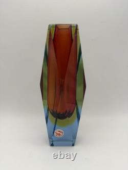 Vintage Murano Sommerso Faceted Prism Art Glass Vase Label Italy MCM 8 3lbs
