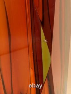 Vintage Murano Sommerso Faceted Prism Art Glass Vase Label Italy MCM 8 3lbs
