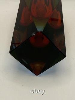 Vintage Murano Sommerso Faceted Prism Art Glass Vase Label Italy MCM 8 3lbs