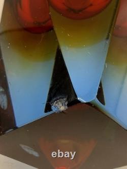 Vintage Murano Sommerso Faceted Prism Art Glass Vase Label Italy MCM 8 3lbs