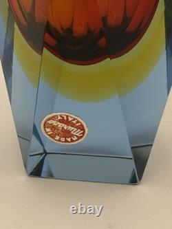 Vintage Murano Sommerso Faceted Prism Art Glass Vase Label Italy MCM 8 3lbs