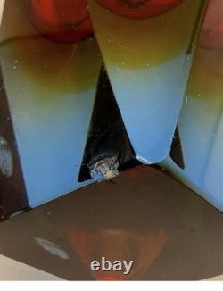 Vintage Murano Sommerso Faceted Prism Art Glass Vase Label Italy MCM 8 3lbs