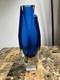 Vintage Murano Sommerso Glass Vase with Geometric Cut edges in Blue and yellow