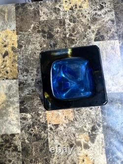 Vintage Murano Sommerso Glass Vase with Geometric Cut edges in Blue and yellow