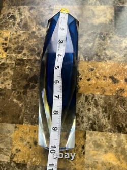 Vintage Murano Sommerso Glass Vase with Geometric Cut edges in Blue and yellow