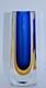 Vintage Murano Sommerso MCM Incised Art Glass Vase Blue/Amber