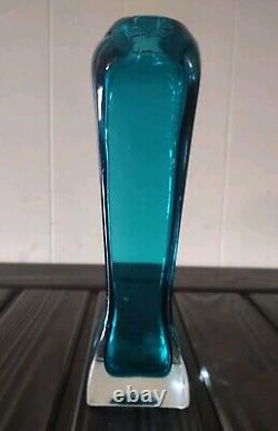 Vintage Murano Sommerso Turquoise Blue Colored MCM Incised Art Glass Vase