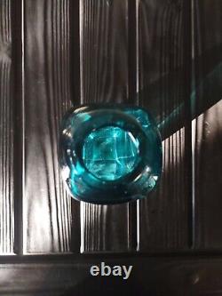 Vintage Murano Sommerso Turquoise Blue Colored MCM Incised Art Glass Vase