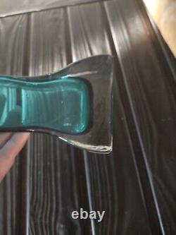 Vintage Murano Sommerso Turquoise Blue Colored MCM Incised Art Glass Vase