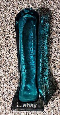 Vintage Murano Sommerso Turquoise Blue Colored MCM Incised Art Glass Vase