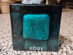 Vintage Murano Sommerso Turquoise Blue Colored MCM Incised Art Glass Vase