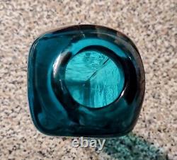 Vintage Murano Sommerso Turquoise Blue Colored MCM Incised Art Glass Vase