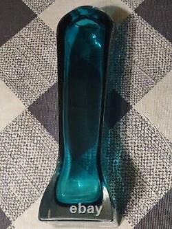 Vintage Murano Sommerso Turquoise Blue Colored MCM Incised Art Glass Vase