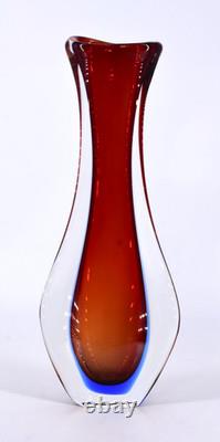 Vintage Murano Sommerso Winged Vase Glass Vase Red Blue Clear 16